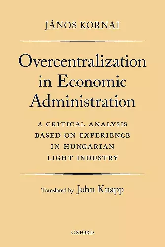 Overcentralization in Economic Administration cover