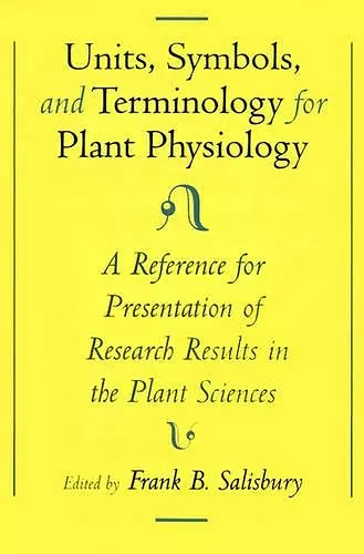 Unit, Symbols, and Terminology for Plant Physiology cover