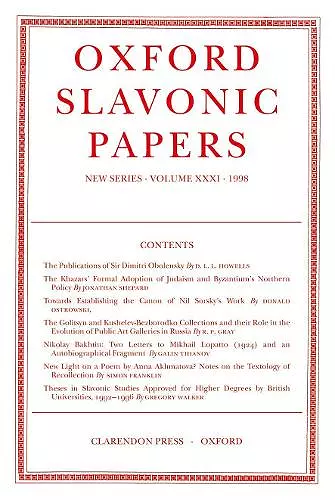 Oxford Slavonic Papers: Volume XXXI (1998) cover