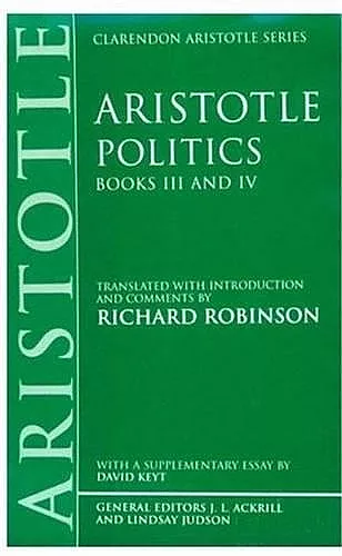 Politics: Books III and IV cover