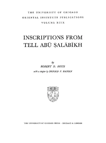 Inscriptions from Tell Abu Salabikh cover