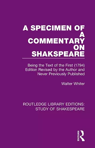 A Specimen of a Commentary on Shakspeare cover