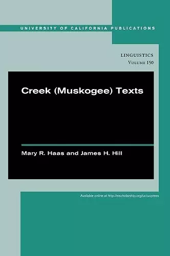 Creek (Muskogee) Texts cover