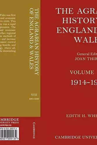 The Agrarian History of England and Wales: Volume 8, 1914–1939 cover