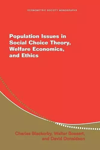 Population Issues in Social Choice Theory, Welfare Economics, and Ethics cover