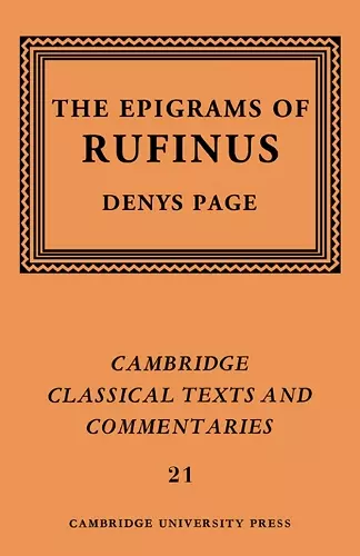 Rufinus: The Epigrams of Rufinus cover