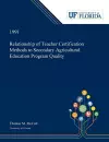 Relationship of Teacher Certification Methods to Secondary Agricultural Education Program Quality cover