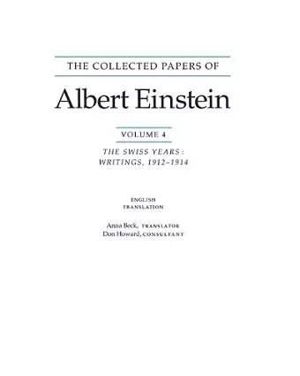 The Collected Papers of Albert Einstein, Volume 4 (English) cover