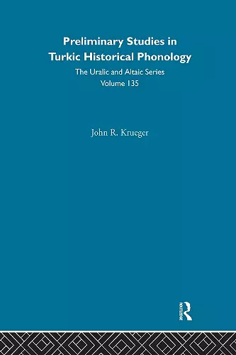 Preliminary Studies in Turkic Historical Phonology cover