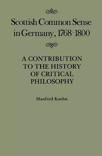 Scottish Common Sense in Germany, 1768-1800 cover