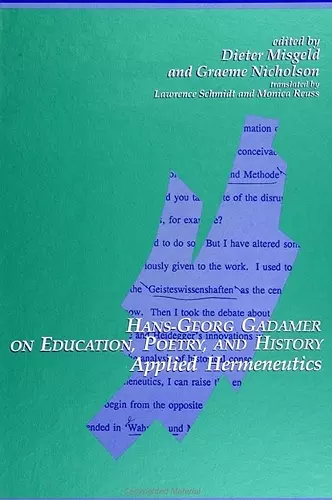 Hans-Georg Gadamer on Education, Poetry, and History cover