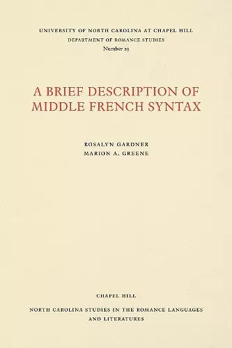 A Brief Description of Middle French Syntax cover