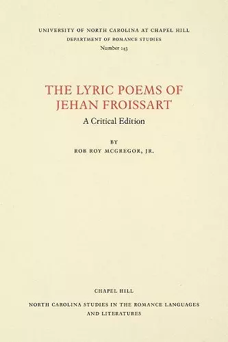 The Lyric Poems of Jehan Froissart cover