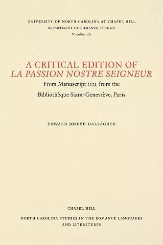 A Critical Edition of La Passion Nostre Seigneur cover