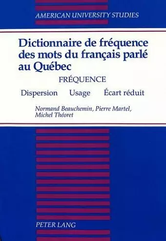 Dictionnaire de Frequence des Mots du Francais Parle au Quebec cover