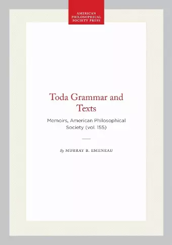 Toda Grammar and Texts cover