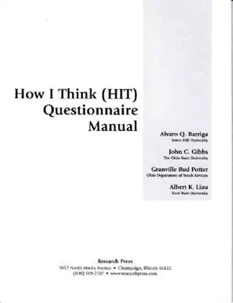 HIT-How I Think Questionnaire, Questionnaire Manual cover