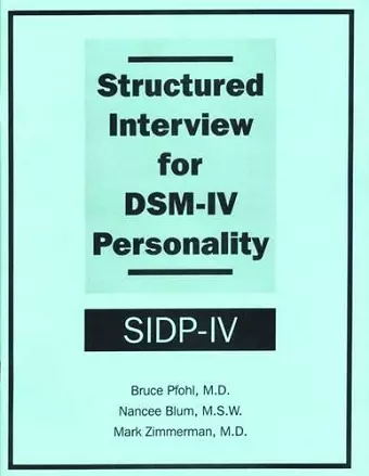 Structured Interview for DSM-IV® Personality (SIDP-IV) cover