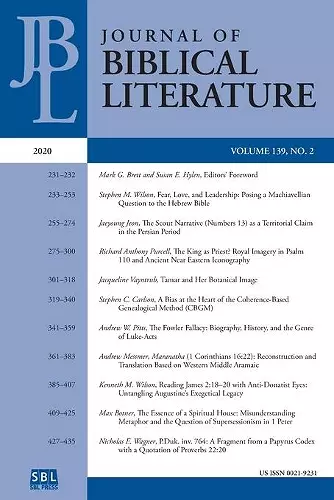 Journal of Biblical Literature 139.2 (2020) cover
