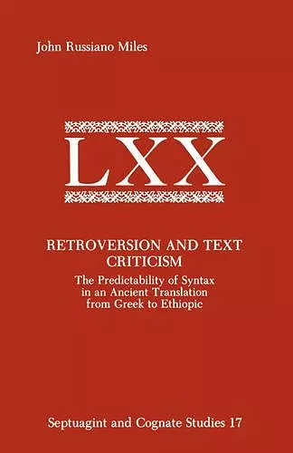 Retroversion and Text Criticism cover