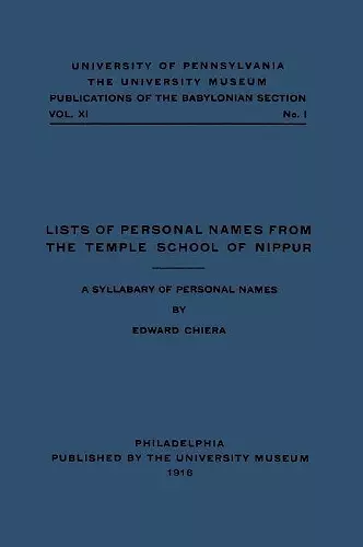 Lists of Personal Names from the Temple School o – A Syllabary of Personal Names cover