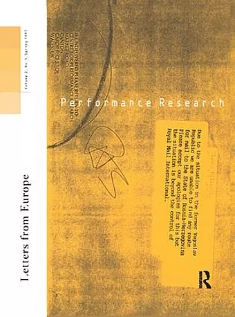 Performance Research: Letters from Europe cover