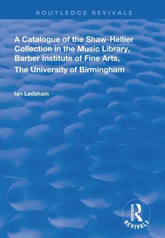A Catalogue of the Shaw-Hellier Collection cover