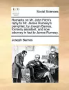 Remarks on Mr. John Fitch's Reply to Mr. James Rumsey's Pamphlet, by Joseph Barnes, Formerly Assistant, and Now Attorney in Fact to James Rumsey. cover