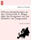 Offenes Sendschreiben an Den Archivrath O. Klopp U Ber Die Ereignisse VOR Der Schlacht Von Langensalza. cover