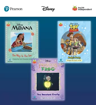 Pearson Bug Club Disney Year 1 Pack E, including decodable phonics readers for phase 5; Moana: The Way to the Sea, Toy Story: Andy's Party, The Princess and the Frog: The Sweetest Firefly cover