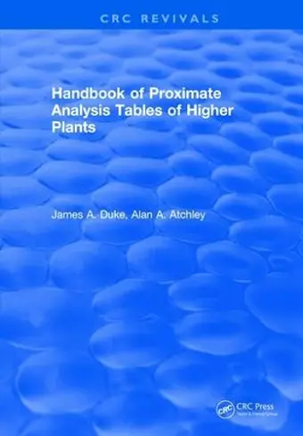 Handbook of Proximate Analysis Tables of Higher Plants cover