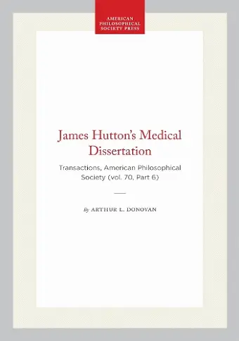 James Hutton's Medical Dissertation cover