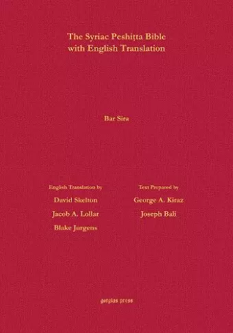 Bar Sira According to the Syriac Peshitta Version with English Translation cover