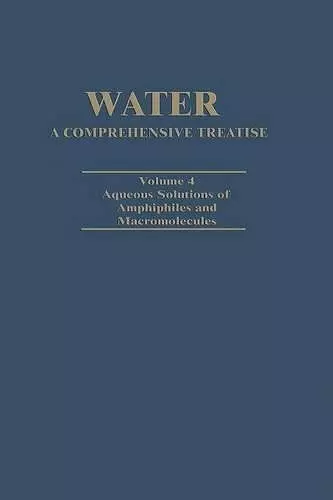 Water A Comprehensive Treatise cover