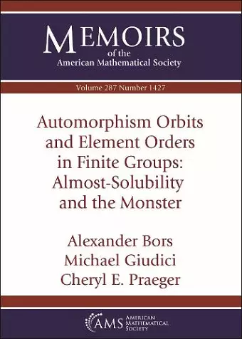 Automorphism Orbits and Element Orders in Finite Groups: Almost-Solubility and the Monster cover