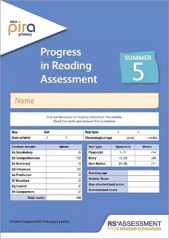 New PiRA Test 5, Summer PK10 (Progress in Reading Assessment) cover