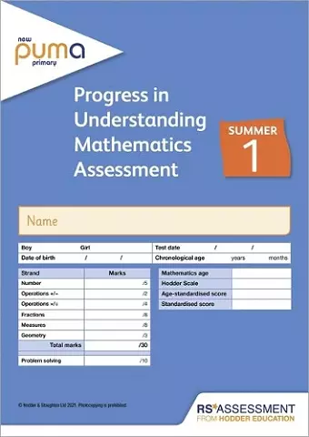 New PUMA Test 1, Summer PK10 (Progress in Understanding Mathematics Assessment) cover