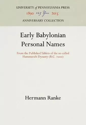 Early Babylonian Personal Names cover