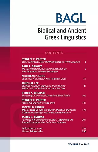 Biblical and Ancient Greek Linguistics, Volume 7 cover