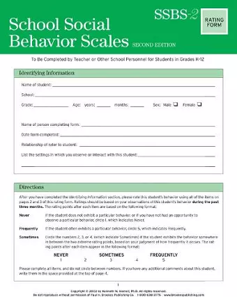 School Social Behavior Scales  Rating Scales cover