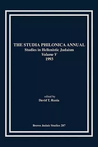 The Studia Philonica Annual V, 1993 cover