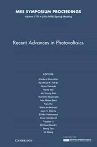 Recent Advances in Photovoltaics: Volume 1771 cover