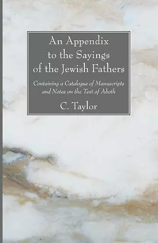 An Appendix to the Sayings of the Jewish Fathers cover