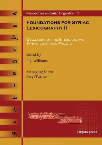 Foundations for Syriac Lexicography II cover