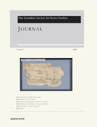 Journal of the Canadian Society for Syriac Studies 9 cover