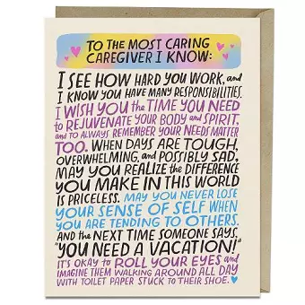 Em & Friends Most Caring Caregiver Greeting Card cover