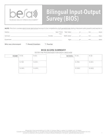 Bilingual English-Spanish Assessment™ (BESA™): Bilingual Input-Output Surveys (BIOS) cover