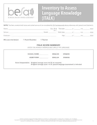 Bilingual English-Spanish Assessment™ (BESA™): Inventory to Assess Language Knowledge (ITLAK) cover