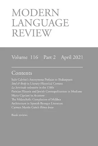 Modern Language Review (116 cover