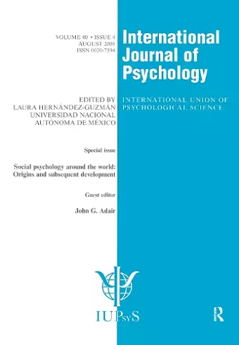 Social Psychology Around the World: Origins and Subsequent Development cover